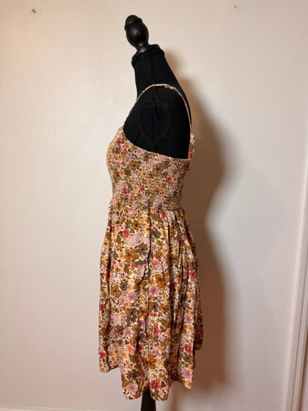 Madewell Floral Smocked Tiered Mini Dress Sweetheart Neck 70s Boho Cottagecore - Picture 4 of 7